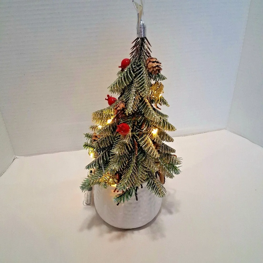 Glittered Christmas‎ Tree in Pot Light Up Bells Star Home Sweet Home Table Top
